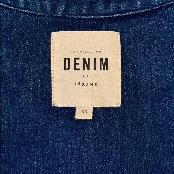 Sezane Denim Mini Short-Sleeve Alma Shift Dress - Picture 6 of 7